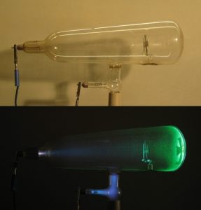 Figure 3: Plasma generated in the experimental discharge tube (Crookes tube) [4]